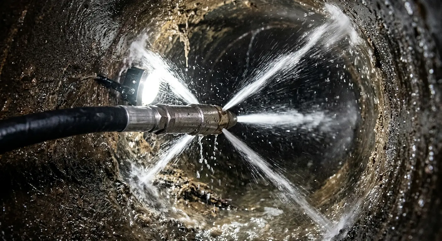 High-pressure hydro jetting nozzle cleaning sewer pipe for Storm Drain Cleaning in Emmett